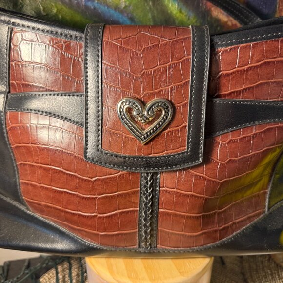 Brighton crocodile embossed vintage bag brown and black with Heart emblems. - Picture 3 of 14
